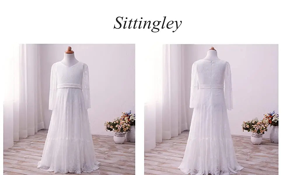 Kids Clothes White Lace Girls Full Sleeve Princess Dress Wedding Fancy Girl Long Dresses Elegant Evening Party Ball Gown 2 to 14