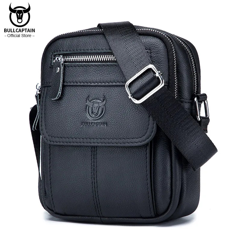 Bullcaptain Casual Men's Shoulder Bags Business Messenger Bag High-Quality Men's Cow Leather Bag's Mini Large Capacity Pocket