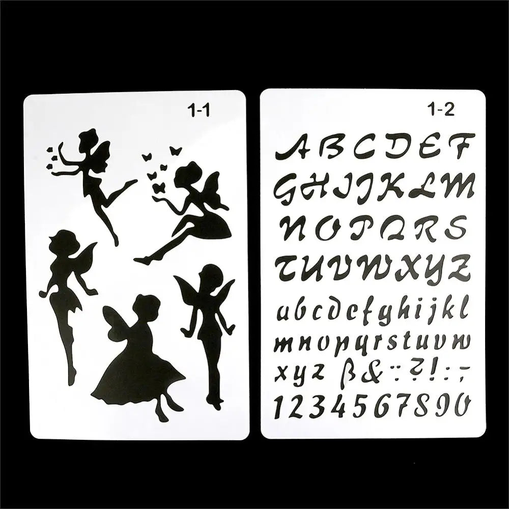 12 Design DIY Painting Template Wall Stencil Airbrush Scrapbook Coloring Embossing Album Diary Journal Drawing Copy Templates