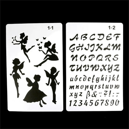 12 Design DIY Painting Template Wall Stencil Airbrush Scrapbook Coloring Embossing Album Diary Journal Drawing Copy Templates