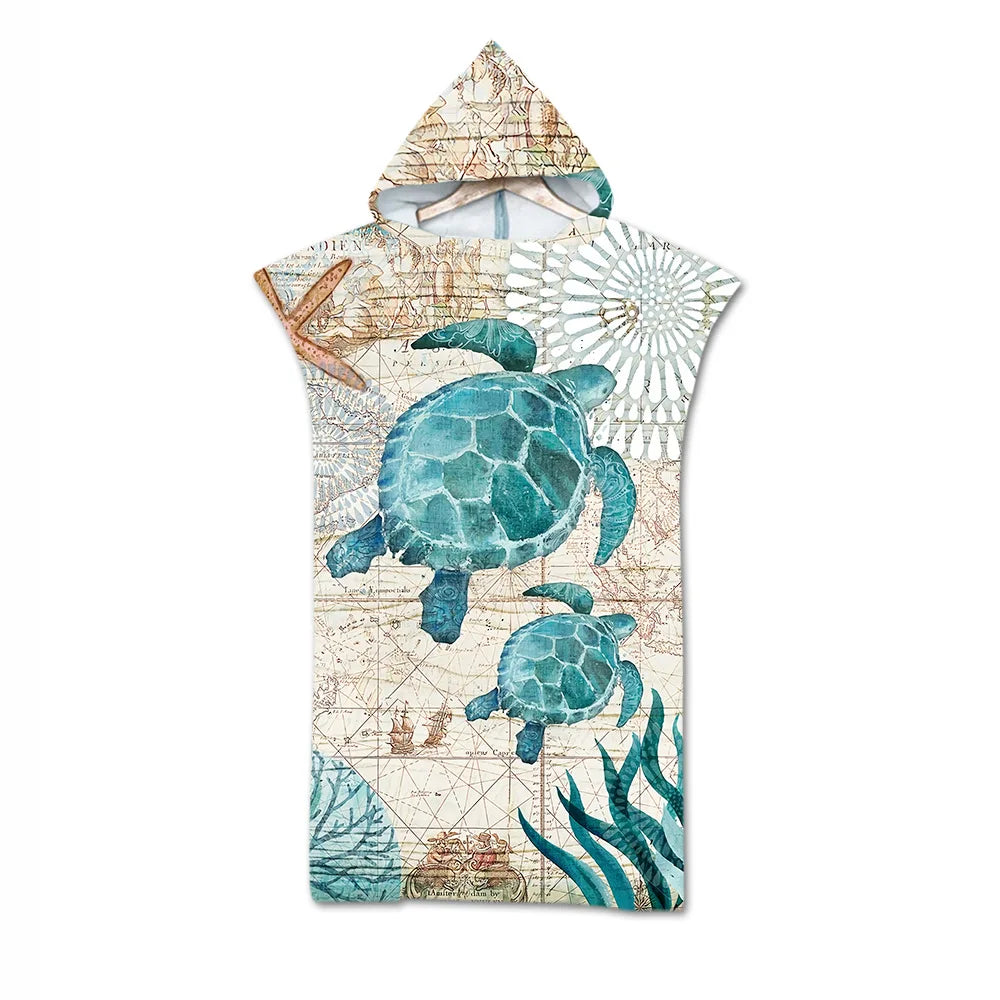 Microfiber Printed Hooded Beach Towel For Adults Quick Dry Swimming Pool Poncho Bath Towel With Cloak Bathrobe