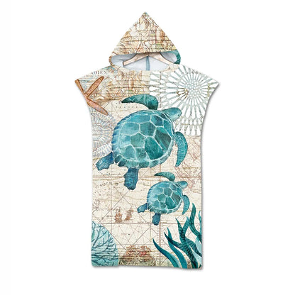 Microfiber Printed Hooded Beach Towel For Adults Quick Dry Swimming Pool Poncho Bath Towel With Cloak Bathrobe