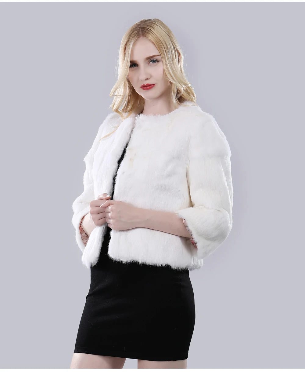 Hot Sale Girl Real Rabbit Fur Coat Women Real Rabbit Fur Jacket Genuine Real Rabbit Fur Outerwear Casual Short Real Fur Coats
