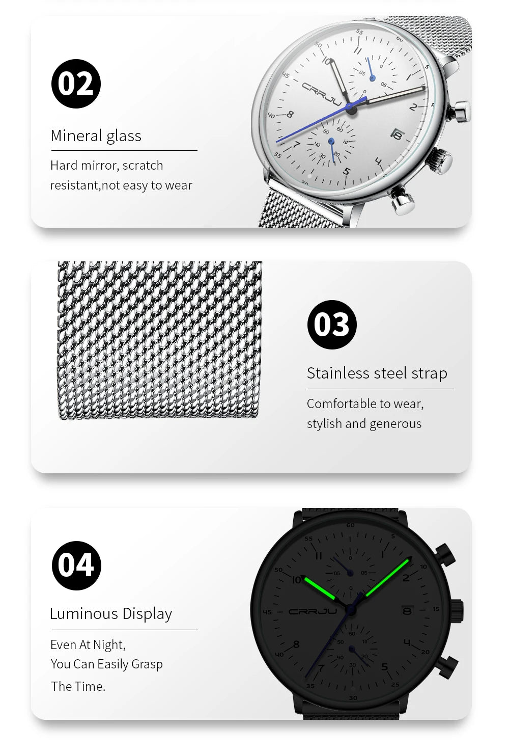 CRRJU Mens Watch Top Luxury Brand Men Stainless Steel WristWatch Men's Military waterproof Date Quartz watches relogio masculino