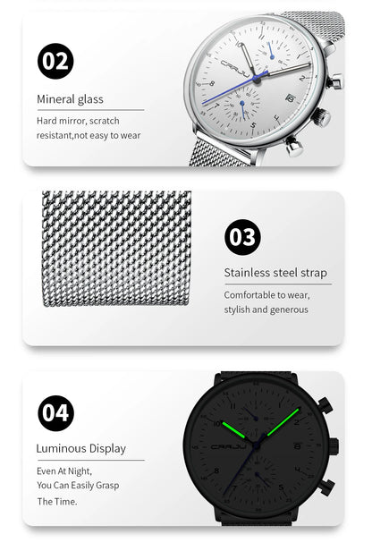 CRRJU Mens Watch Top Luxury Brand Men Stainless Steel WristWatch Men's Military waterproof Date Quartz watches relogio masculino