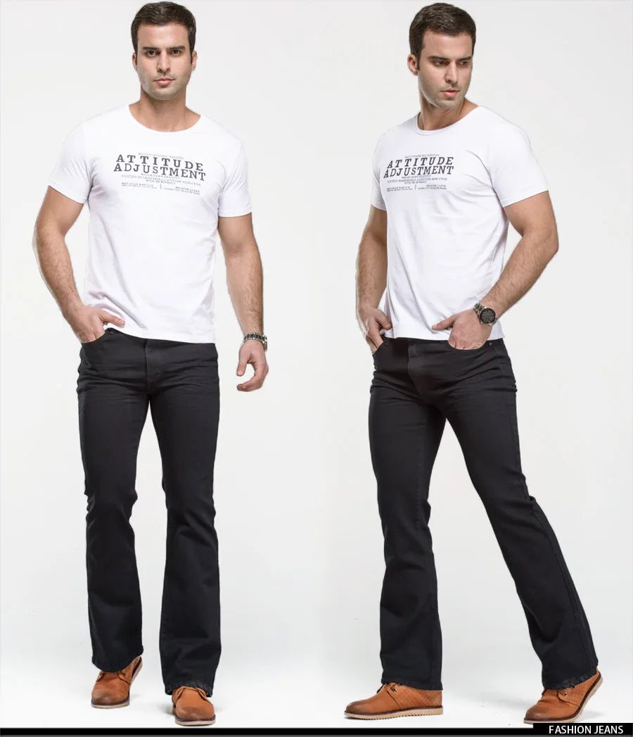 LGRG Mens Boot Cut Jeans Slightly Flared Slim Fit Blue Black Trousers Designer Classic Male Stretch Denim Pants