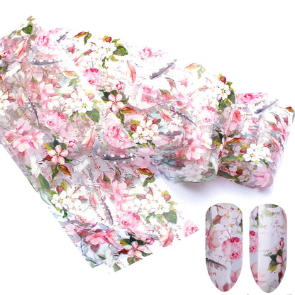16Pc Holographic Nail Foil Set Starry Transfer 20*4cm Sticker Laser Flowers Leopard Mix Design Decal DIY Nail Art Decoration