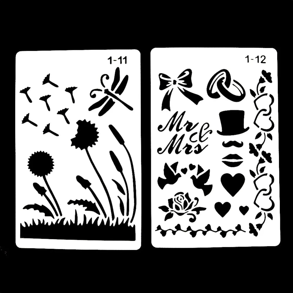 12 Design DIY Painting Template Wall Stencil Airbrush Scrapbook Coloring Embossing Album Diary Journal Drawing Copy Templates