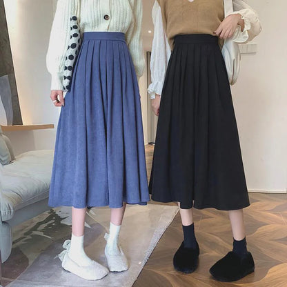 Lucyever Vintage Brown High Waist Pleated Skirt Women Korean Fashion College Style Long Skirt Ladies Autumn Casual A line Skirts