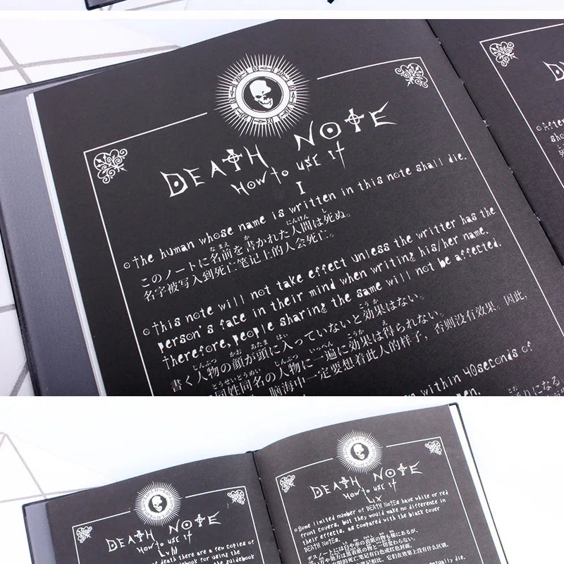 A5 Anime Death Note Notebook Set Leather Journal and Necklace Feather Pen Animation Art Writing Journal Death Note Notepad
