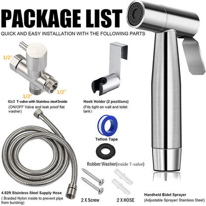 Handheld Toilet Bidet Sprayer Set Kit Stainless Steel Hand Bidet faucet for Bathroom Hand Sprayer Shower Head Self Cleaning