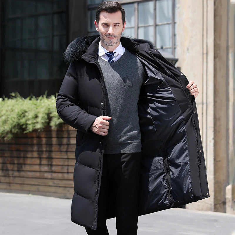 2022 New Men Thickened Down Jacket -30 Winter Warm Down Coat Jacket Men Fashion Long White Duck Hooded Down Parkas Plus Size 4XL