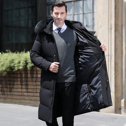 2022 New Men Thickened Down Jacket -30 Winter Warm Down Coat Jacket Men Fashion Long White Duck Hooded Down Parkas Plus Size 4XL