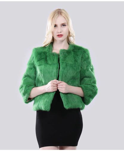 Hot Sale Girl Real Rabbit Fur Coat Women Real Rabbit Fur Jacket Genuine Real Rabbit Fur Outerwear Casual Short Real Fur Coats
