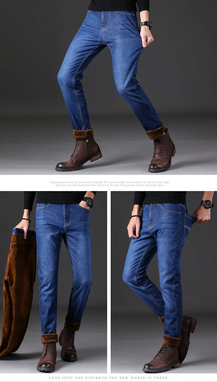 2023 New Men Activities Warm Jeans High Quality Famous Brand Autumn Winter Jeans warm flocking warm soft men jeans