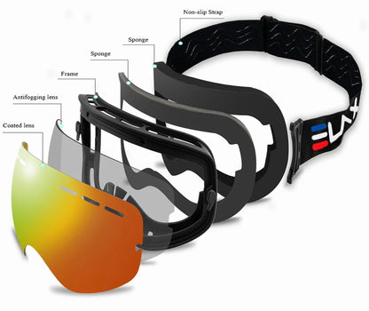 ELAX VISIŠKAI NAUJI Dvigubo sluoksnio nuo rasojimo slidinėjimo akiniai snieglenčių akiniai sniego motociklo akiniai lauko sporto akiniai