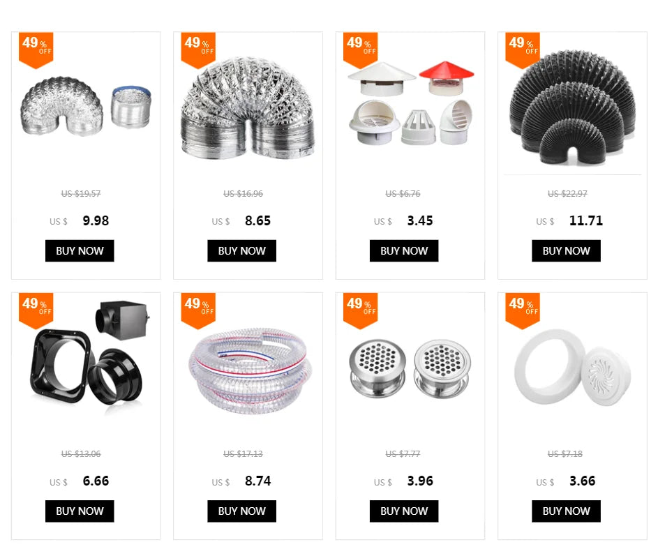 80-200mm Ventilator Pipe Aluminum Air Ventilation Hose for Bathroom Kitchen System Vent Exhaust Duct Tube Accessories