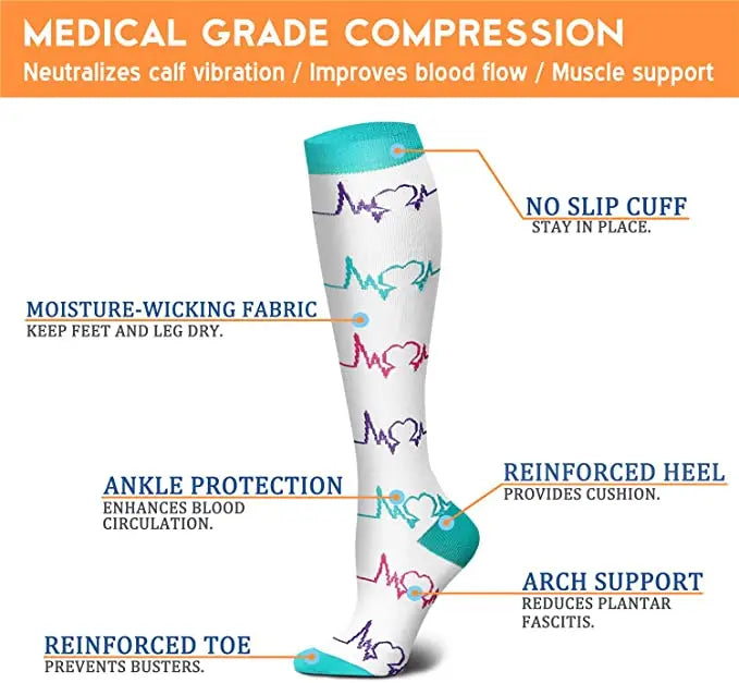 58 Style Compression Socks Medical Edema Diabetes Varicose Vein Stockings Graduated Pressure Legging Nursing Knee High Stockings