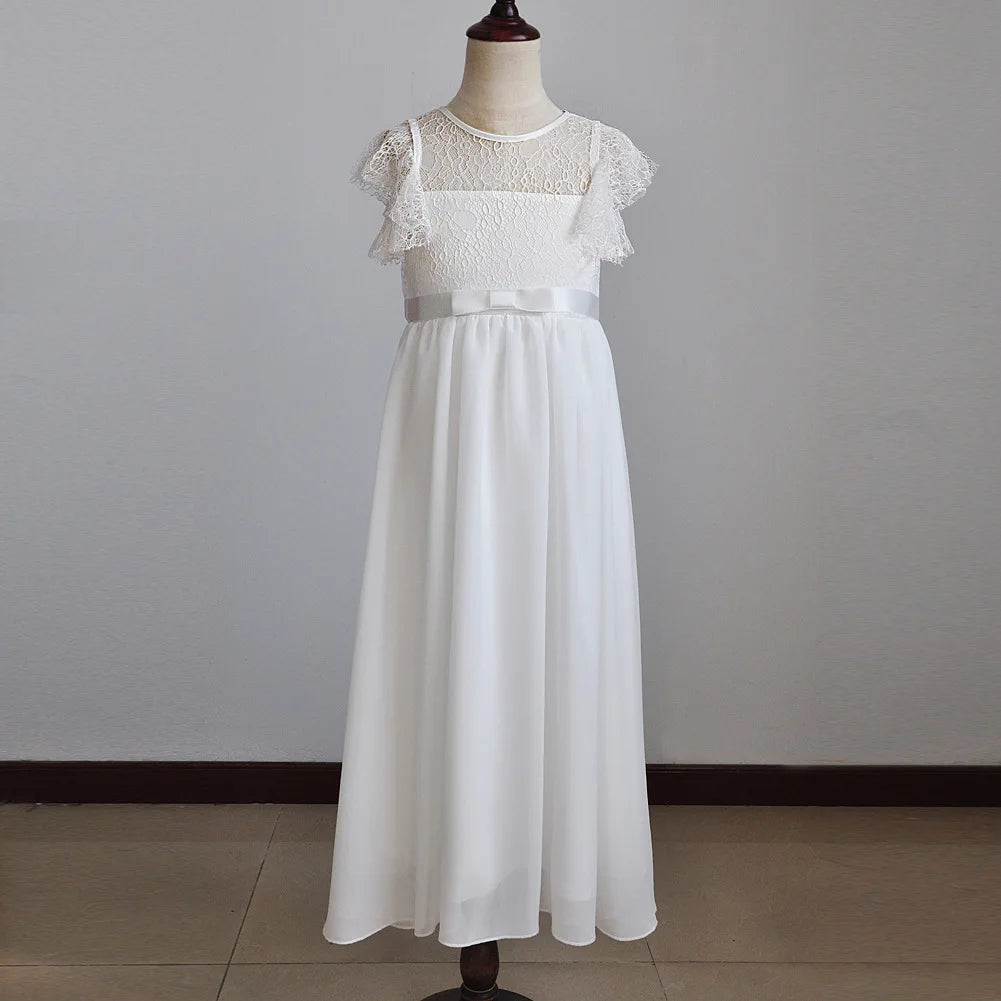 Kids Clothes White Lace Girls Full Sleeve Princess Dress Wedding Fancy Girl Long Dresses Elegant Evening Party Ball Gown 2 to 14