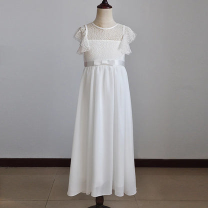 Kids Clothes White Lace Girls Full Sleeve Princess Dress Wedding Fancy Girl Long Dresses Elegant Evening Party Ball Gown 2 to 14