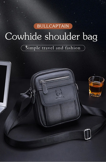 Bullcaptain Casual Men's Shoulder Bags Business Messenger Bag High-Quality Men's Cow Leather Bag's Mini Large Capacity Pocket