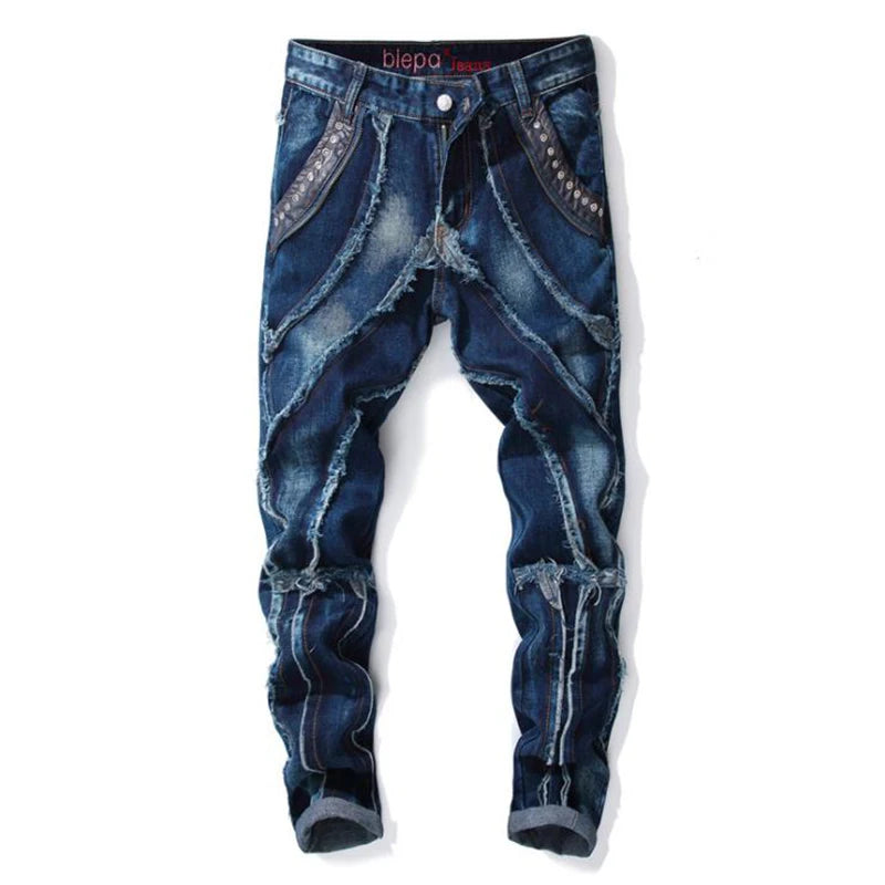 2022 New Fashion Mens Biker Jeans Punk Style Men Cargo Denim Pants  Zipper Pocket Motorcycle Jeans Male Pantalones Hombre