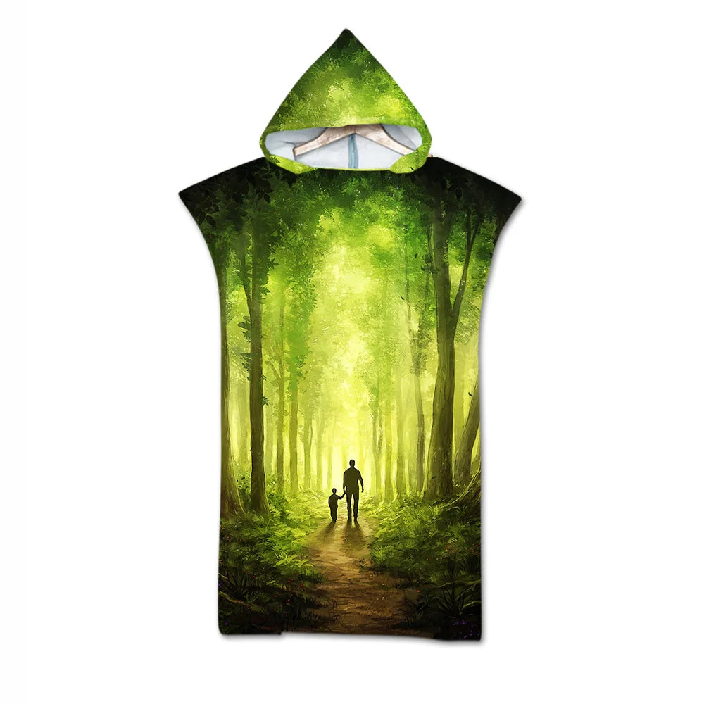 Microfiber Printed Hooded Beach Towel For Adults Quick Dry Swimming Pool Poncho Bath Towel With Cloak Bathrobe