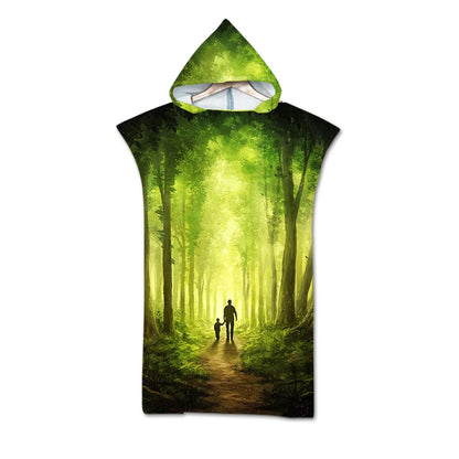 Microfiber Printed Hooded Beach Towel For Adults Quick Dry Swimming Pool Poncho Bath Towel With Cloak Bathrobe