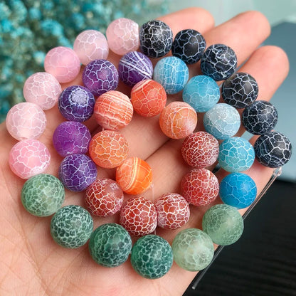 Natural Stone Beads Frost Dark Blue Cracked Dream Fire Dragon Veins Agates Beads For Jewelry Making DIY Bracelet 15‘’ 6/8/10mm