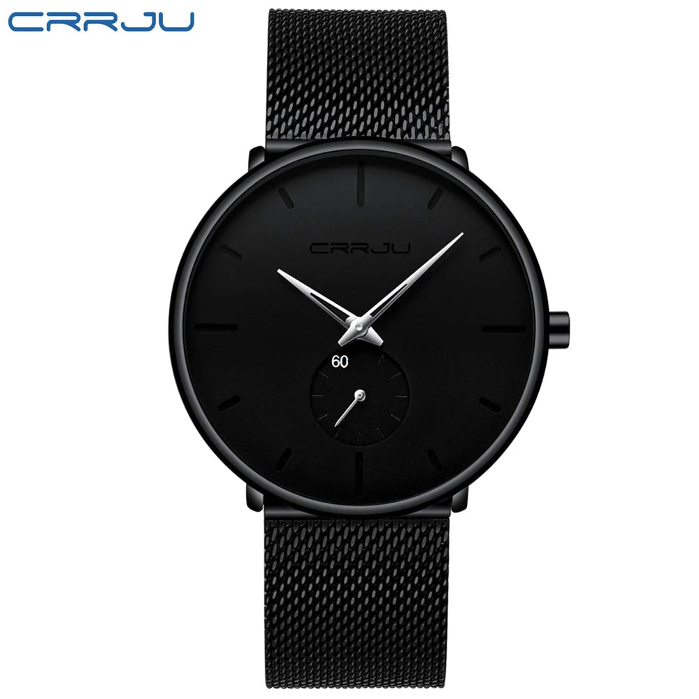 CRRJU New Watches Mens 2019 Man Fashion Simple Stainless Steel Blue Thin Watch For Men Luxury Casual Waterproof Quartz Clock