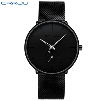 CRRJU New Watches Mens 2019 Man Fashion Simple Stainless Steel Blue Thin Watch For Men Luxury Casual Waterproof Quartz Clock