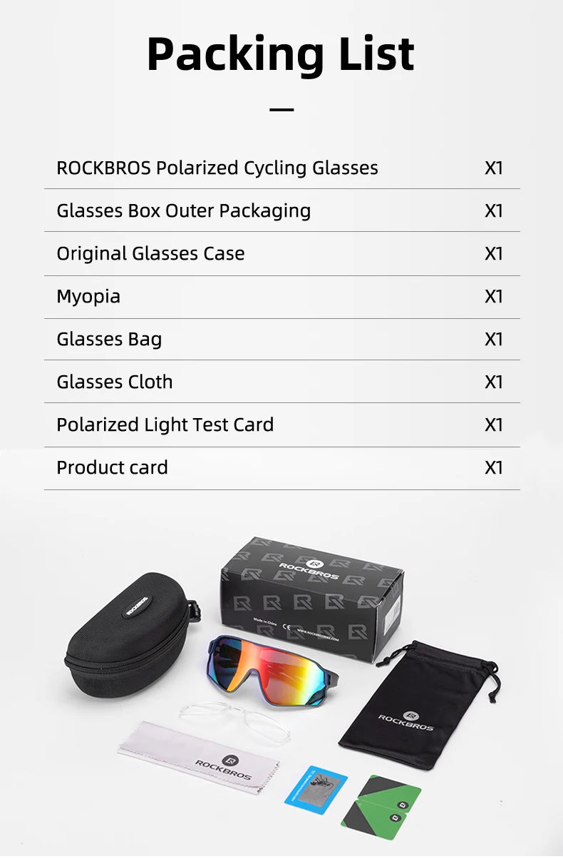 ROCKBROS Polarized Cycling Glasses Bike Polarized Glasses Outdoor Sports MTB Bicycle Sunglasses Goggles Eyewear Myopia Frame
