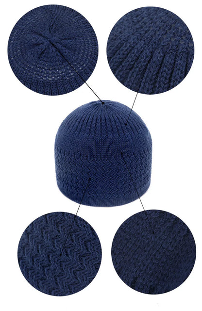 Casual Knitted Muslim Men Prayer Hats Winter Warm Male Beanies Cap Islamic Ramadan Jewish Kippah Homme Hat Men's Wrap Head Cap
