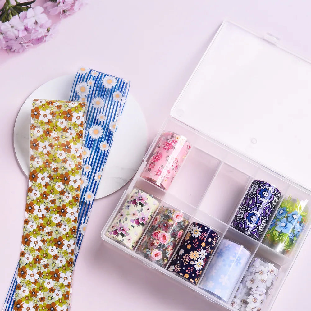 10 Patterns New Metal Nail Foils for Transfer Paper Stickers Floral Chameleon Nails Wraps DIY Water Marble Nail Art Decorations