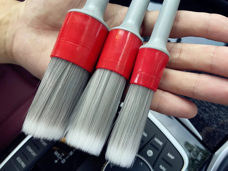 Lucullan Super Soft Synthetic Bristle Detailing Brushes Set PP Handle For Wheels,Tires, Engine Bay, Leather Seats, Door Panels