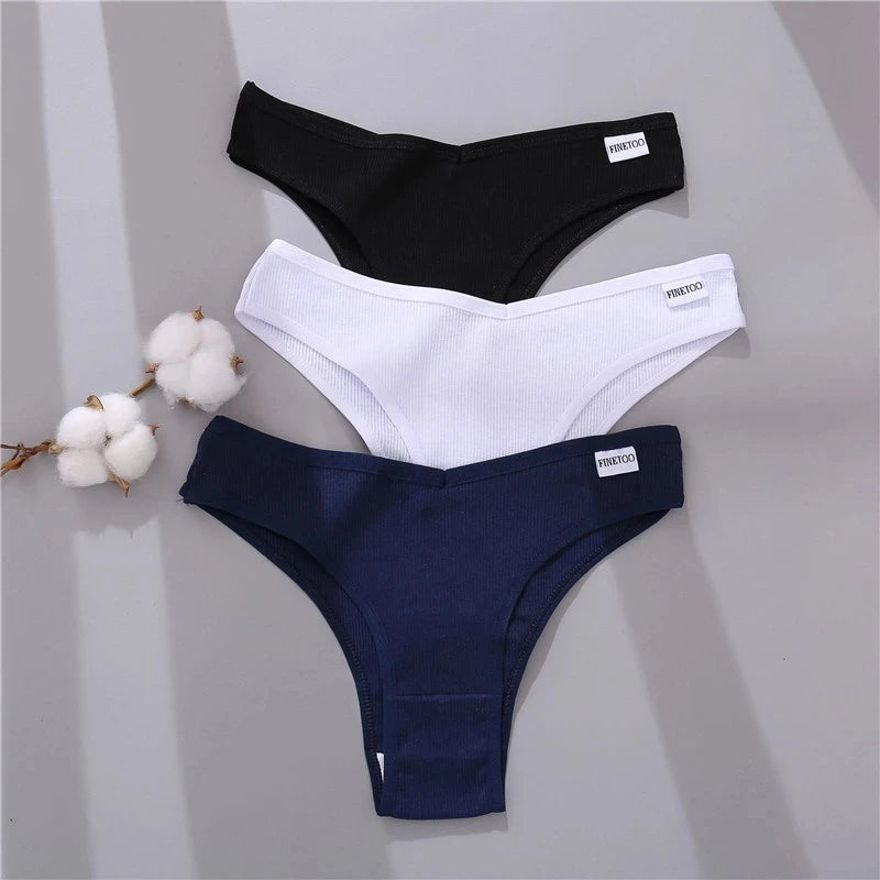 FINETOO 3/5Pcs Cotton Brazilian Panties Women's Panties Sexy V Waist T-Back Underwear Female Soft Underpants Lady Bikini Lingeri