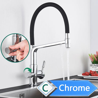 Rozin Purification Kitchen Faucets Black Pull Out Kitchen Water Filter Tap 3 Way Mixer torneira para cozinha de parede Crane