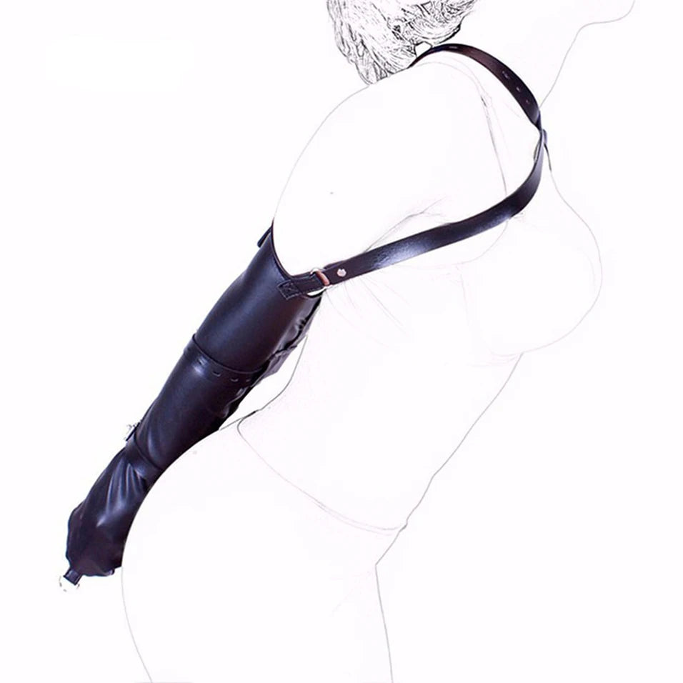 SM Sexy Restraint Arm Binder Behind Back Straight Jacket Leather Armbinder Slave Lockable Bondage Shoulder Straps Club Role play