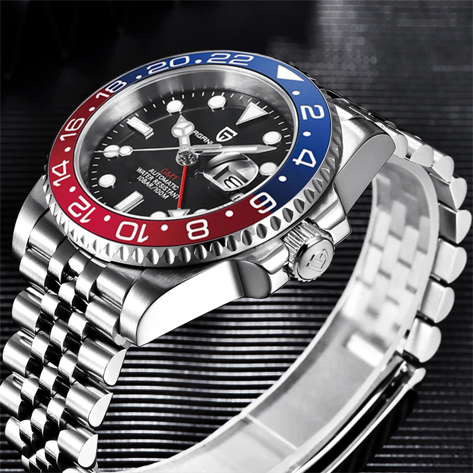 PAGANI DESIGN 2026 40MM Luxury Men GMT Automatic Machinery Watch Ceramic Bezel Jubilee Strap Sapphire Waterproof Watches for men