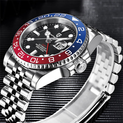 PAGANI DESIGN 2026 40MM Luxury Men GMT Automatic Machinery Watch Ceramic Bezel Jubilee Strap Sapphire Waterproof Watches for men
