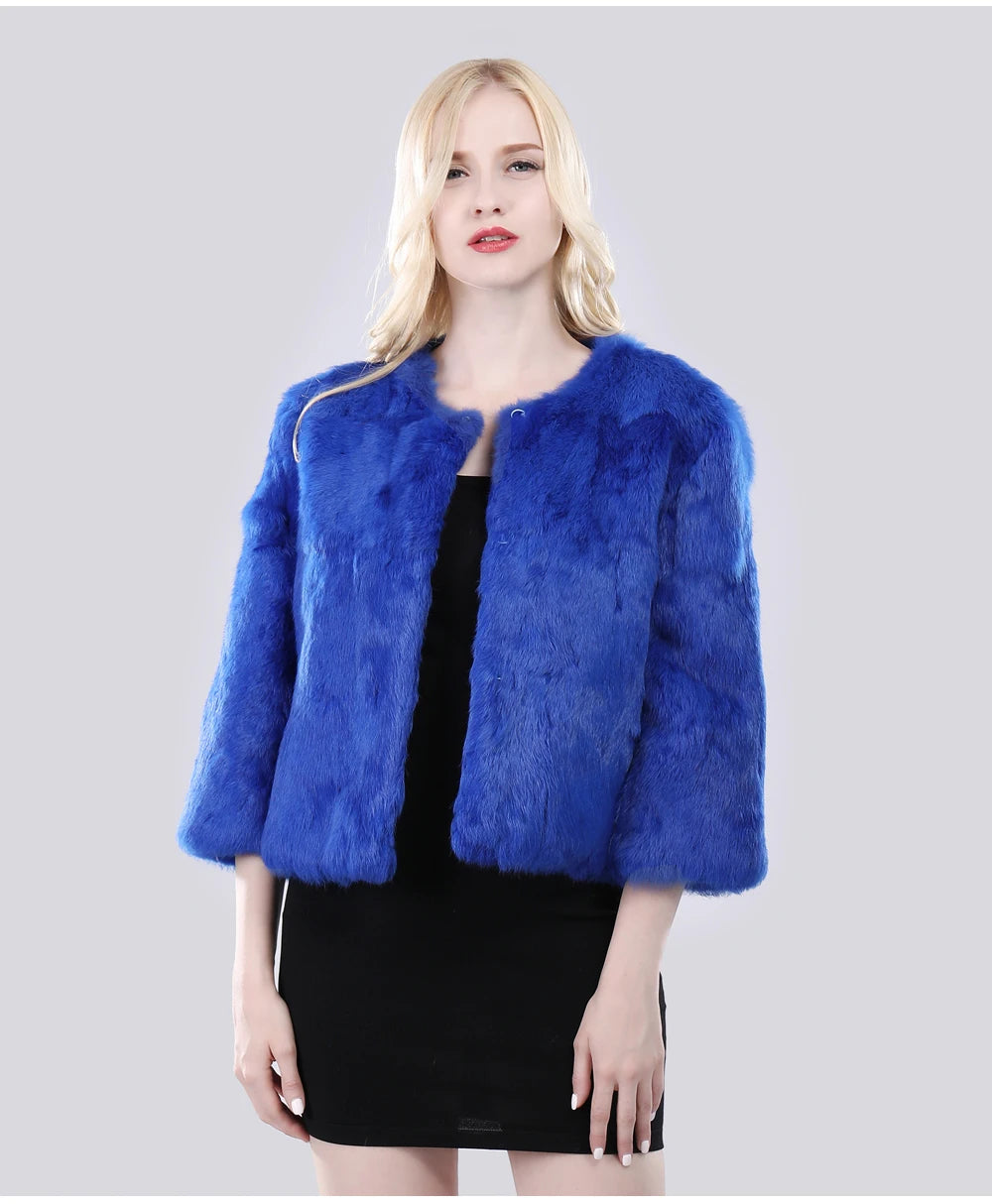 Hot Sale Girl Real Rabbit Fur Coat Women Real Rabbit Fur Jacket Genuine Real Rabbit Fur Outerwear Casual Short Real Fur Coats
