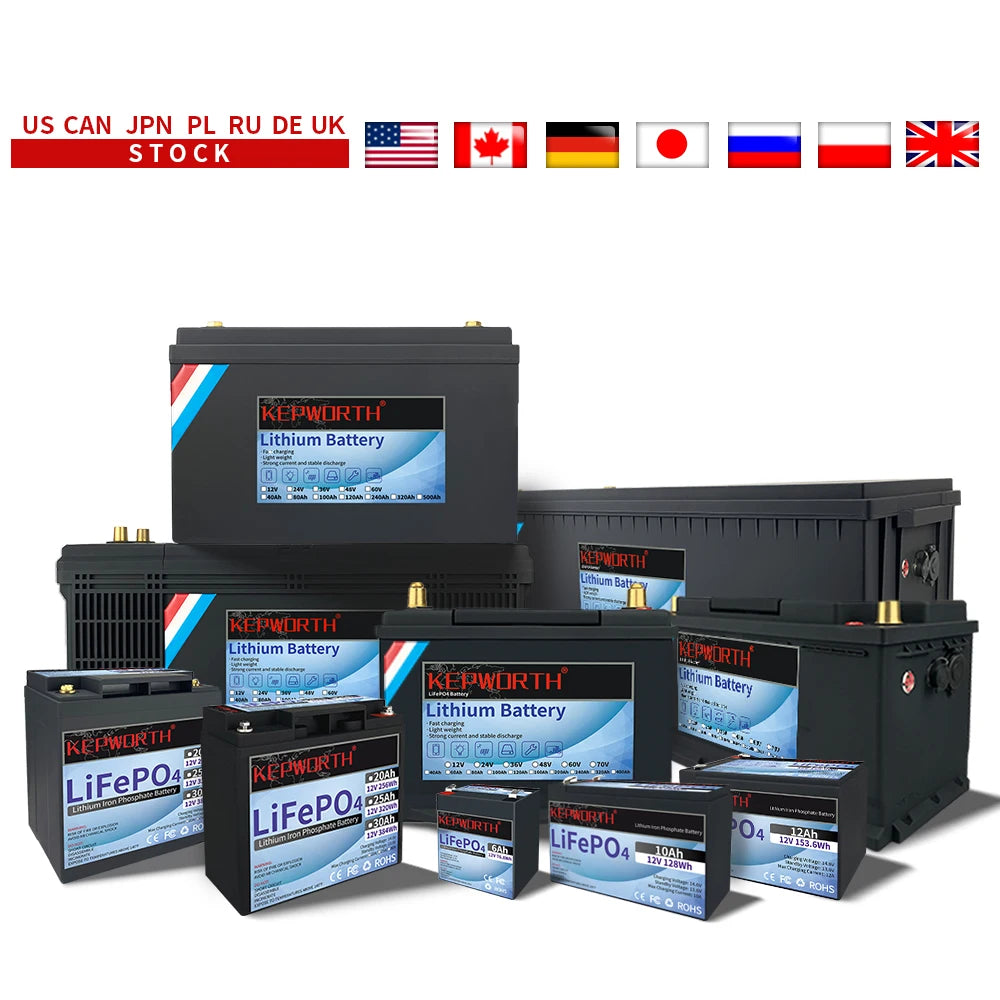 12V/24V LiFePO4 Battery with BMS - 30/50/100/120/135/300Ah for Golf Cart, Solar, RV, EV - Long Lifespan
