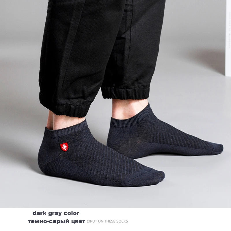 3/5Pairs High Quality Bamboo Fiber Men‘s And Women Socks Embroidery Boat Ankle Socks Men Gifts Spring Summer Socks