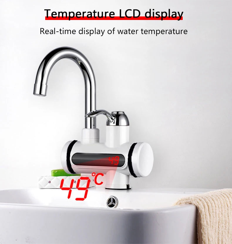 DMWD Electric Instant Hot Water Faucet Stainless Steel Water heater with LED Temperature Display Tankless Tap For Kitchen shower