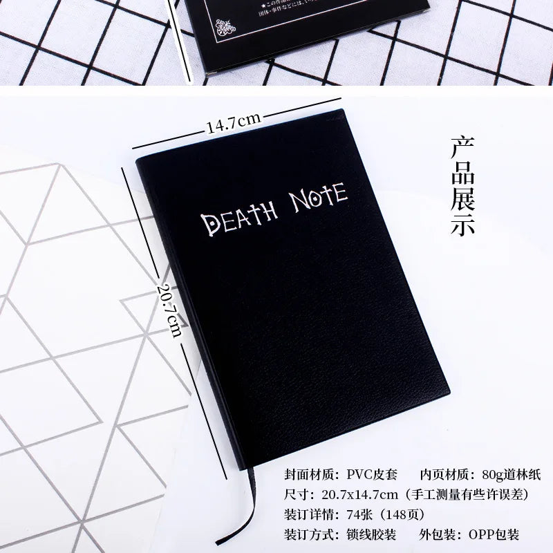 A5 Anime Death Note Notebook Set Leather Journal and Necklace Feather Pen Animation Art Writing Journal Death Note Notepad