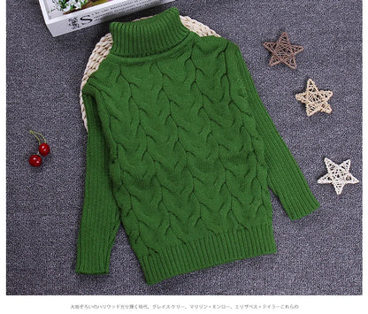 Winter Boys Sweater Kid Thick Knitted Bottoming Turtleneck Shirts Solid High Collar Cardigan High Quality Children Sweater