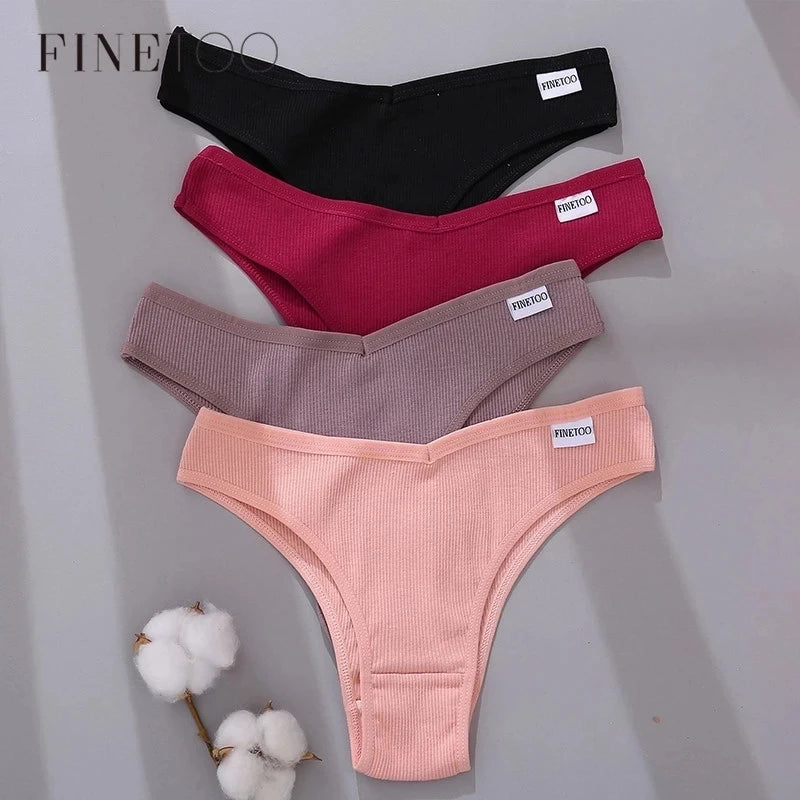 FINETOO 3/5Pcs Cotton Brazilian Panties Women's Panties Sexy V Waist T-Back Underwear Female Soft Underpants Lady Bikini Lingeri