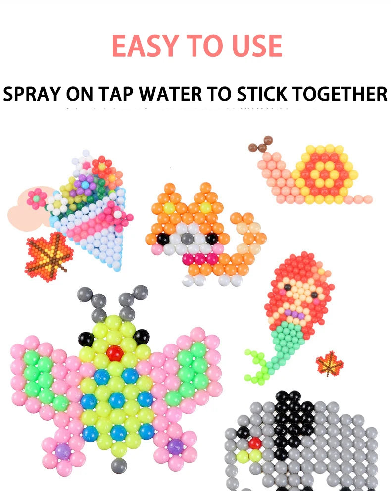 Handmade Magic Water Fuse Beads Creative Beads DIY Art Crafts Toys Magic Water Sticky Beads Sensory Toys Set with Accessories
