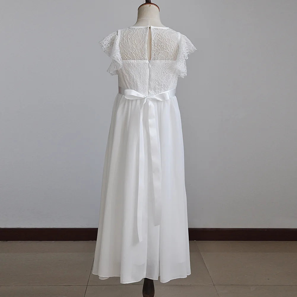 Kids Clothes White Lace Girls Full Sleeve Princess Dress Wedding Fancy Girl Long Dresses Elegant Evening Party Ball Gown 2 to 14