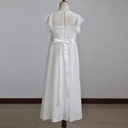 Kids Clothes White Lace Girls Full Sleeve Princess Dress Wedding Fancy Girl Long Dresses Elegant Evening Party Ball Gown 2 to 14